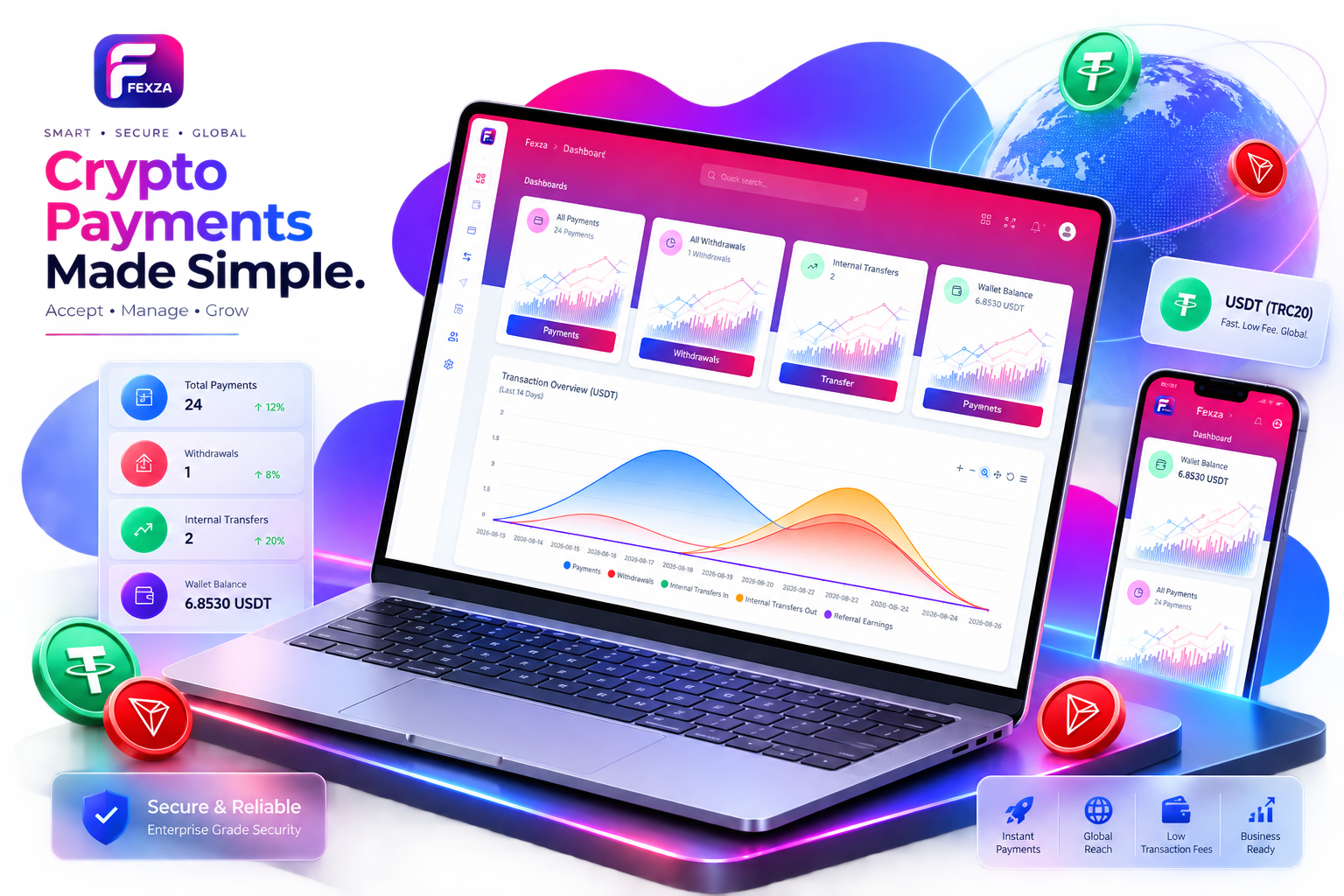 Fexza USDT payment gateway dashboard